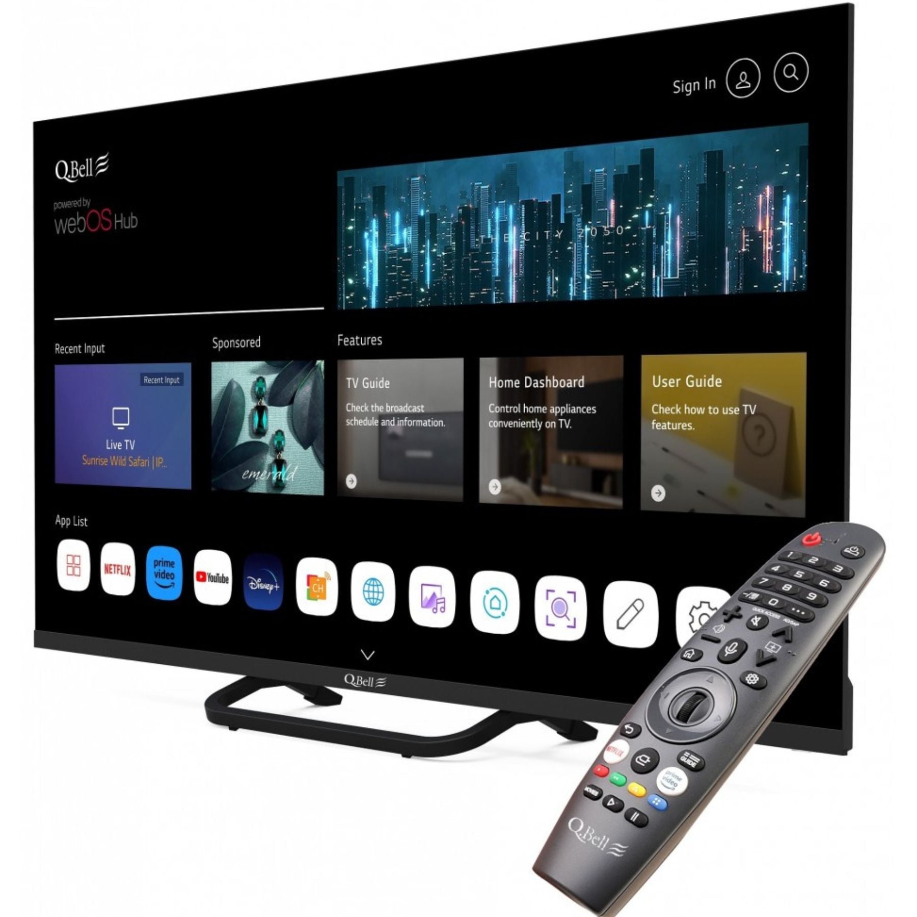 TV LED 50&quot; QBELL 4K QT50UWF9A SMART TV WEBOS ITALIA BLACK